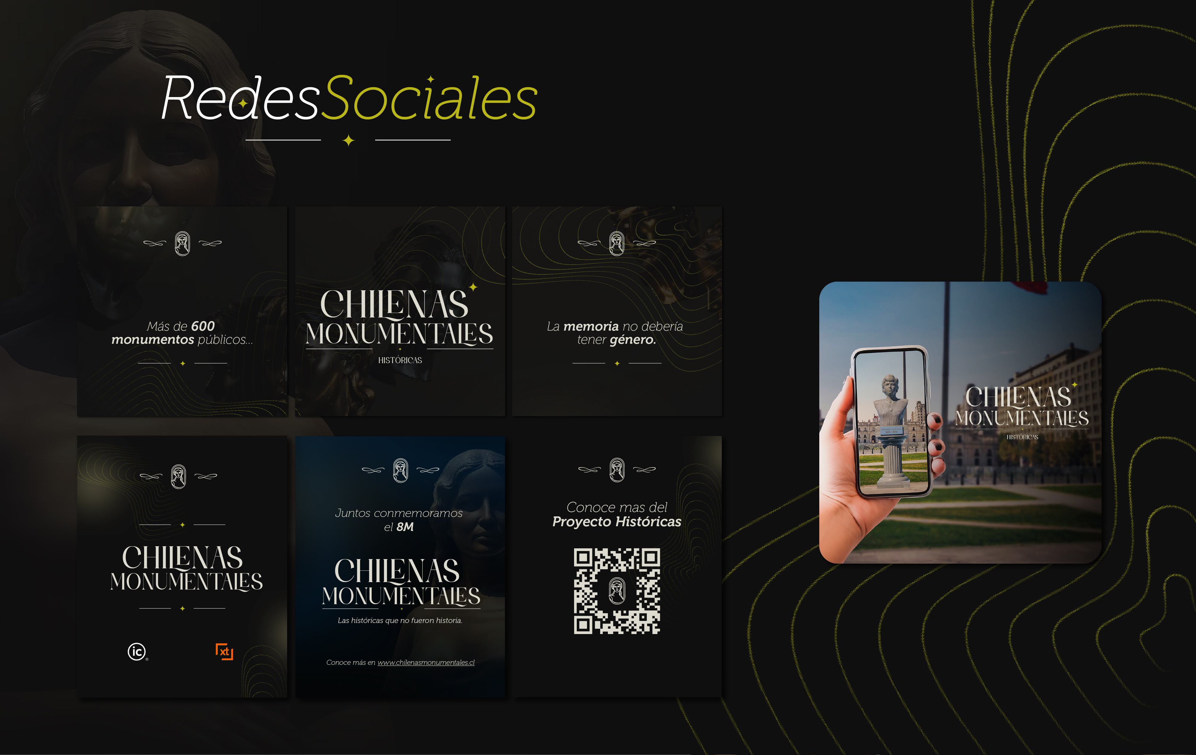 Chilenas Monumentales — piezas para redes sociales, posters y código QR del proyecto